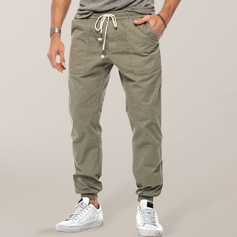 Men's Drawstring Waist Solid Color Cargo Pants - K - 2 COLORS -