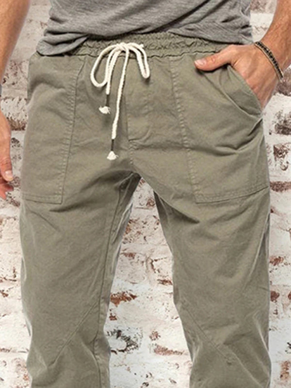 Men's Drawstring Waist Solid Color Cargo Pants - K - 2 COLORS -