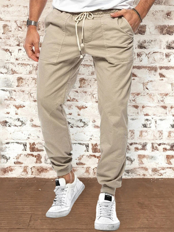 Men's Drawstring Waist Solid Color Cargo Pants - K - 2 COLORS -