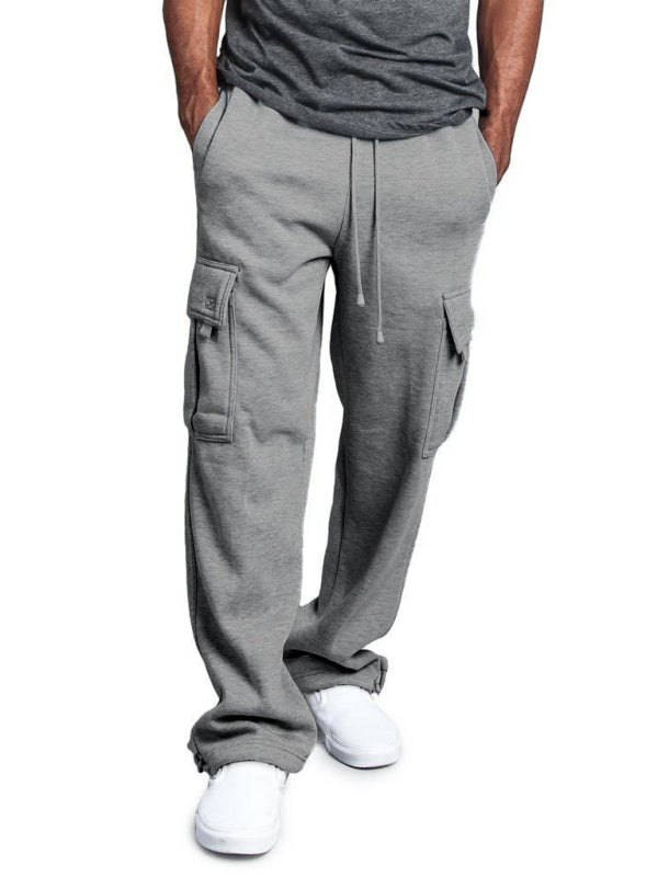 Men's Solid Color Drawstring Waist Cargo Pants - K - 4 COLORS -