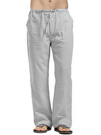 Thumbnail for Men's Solid Color Linen Blend Drawstring Pants - K - 9 COLORS -