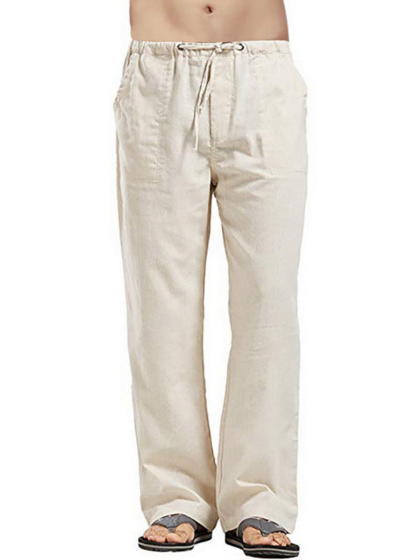 Men's Solid Color Linen Blend Drawstring Pants - K - 9 COLORS -