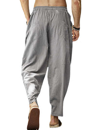 Thumbnail for Men's casual loose cotton and linen drawstring lantern pencil pants - K - 7 COLORS -