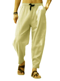 Thumbnail for Men's casual loose cotton and linen drawstring lantern pencil pants - K - 7 COLORS -