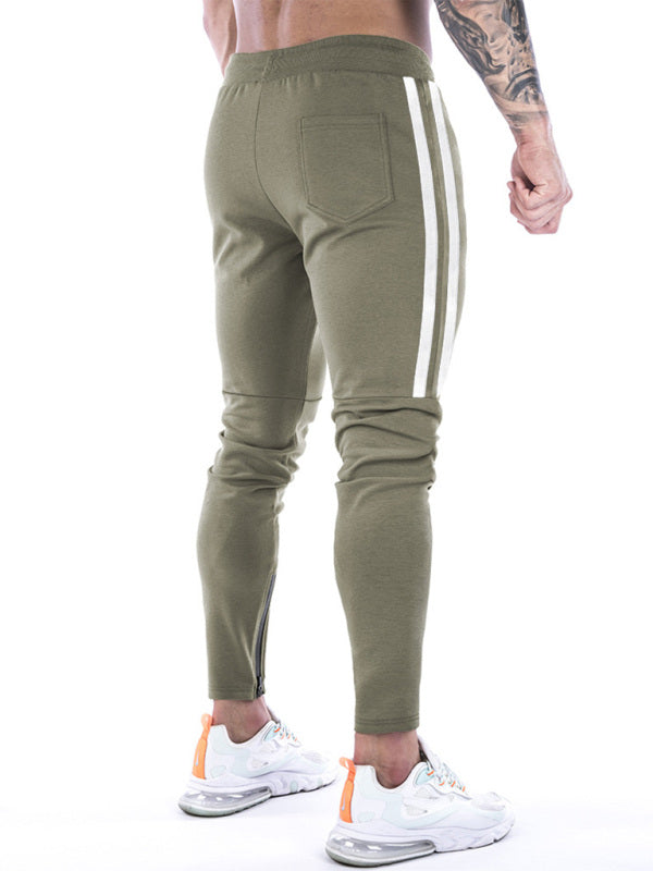 Men's Contrasting Stripe Zippered Training Sweatpants - K - 5 COLORS -