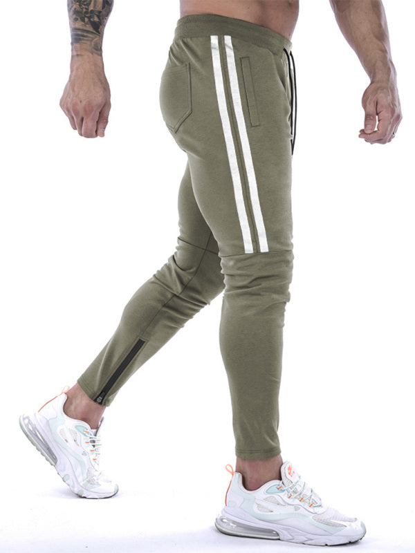 Men's Contrasting Stripe Zippered Training Sweatpants - K - 5 COLORS -