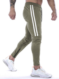 Thumbnail for Men's Contrasting Stripe Zippered Training Sweatpants - K - 5 COLORS -