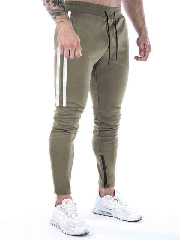 Men's Contrasting Stripe Zippered Training Sweatpants - K - 5 COLORS -