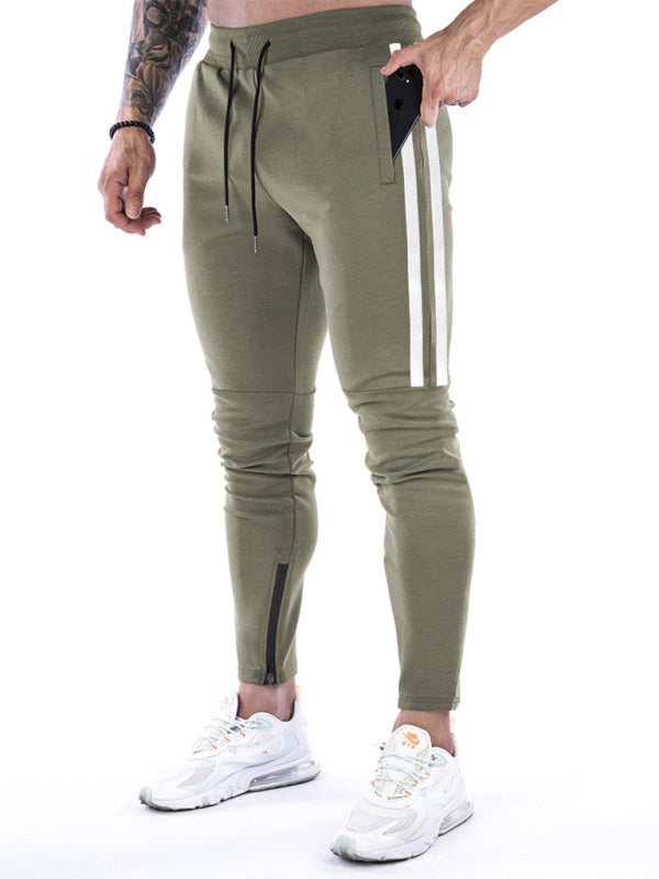 Men's Contrasting Stripe Zippered Training Sweatpants - K - 5 COLORS -