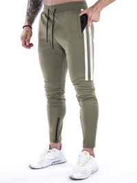 Thumbnail for Men's Contrasting Stripe Zippered Training Sweatpants - K - 5 COLORS -