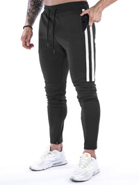 Thumbnail for Men's Contrasting Stripe Zippered Training Sweatpants - K - 5 COLORS -