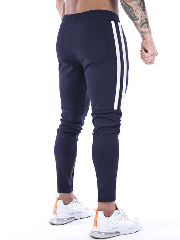 Men's Contrasting Stripe Zippered Training Sweatpants - K - 5 COLORS -