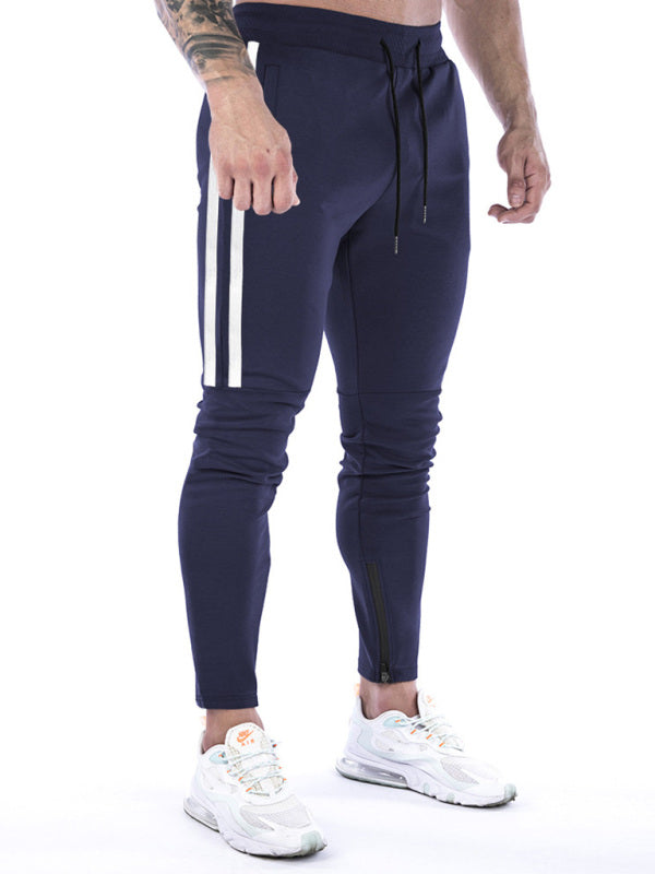 Men's Contrasting Stripe Zippered Training Sweatpants - K - 5 COLORS -