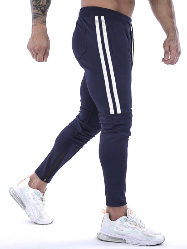 Men's Contrasting Stripe Zippered Training Sweatpants - K - 5 COLORS -