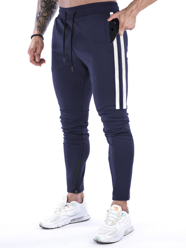 Men's Contrasting Stripe Zippered Training Sweatpants - K - 5 COLORS -