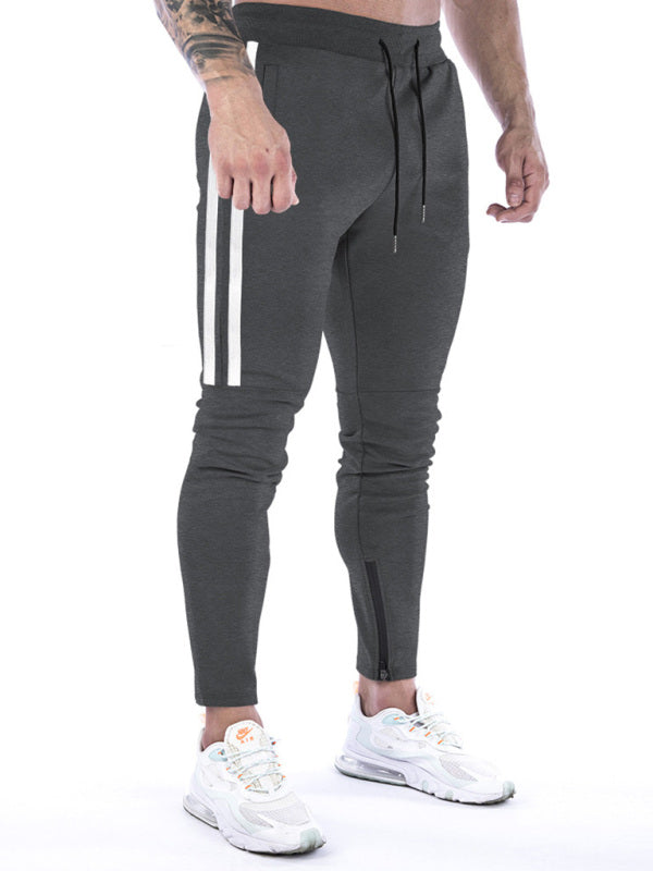 Men's Contrasting Stripe Zippered Training Sweatpants - K - 5 COLORS -