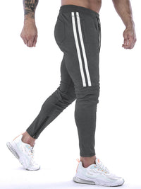 Thumbnail for Men's Contrasting Stripe Zippered Training Sweatpants - K - 5 COLORS -