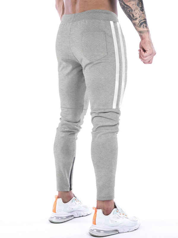 Men's Contrasting Stripe Zippered Training Sweatpants - K - 5 COLORS -