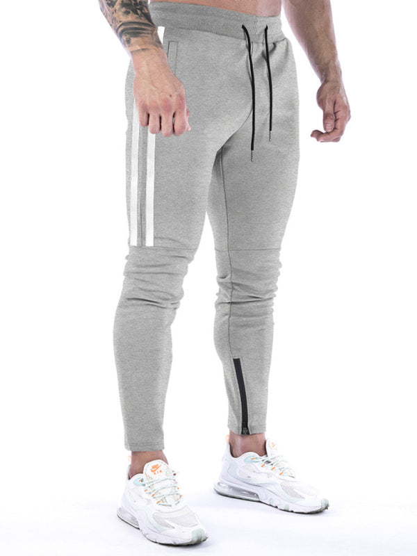 Men's Contrasting Stripe Zippered Training Sweatpants - K - 5 COLORS -