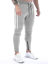 Thumbnail for Men's Contrasting Stripe Zippered Training Sweatpants - K - 5 COLORS -