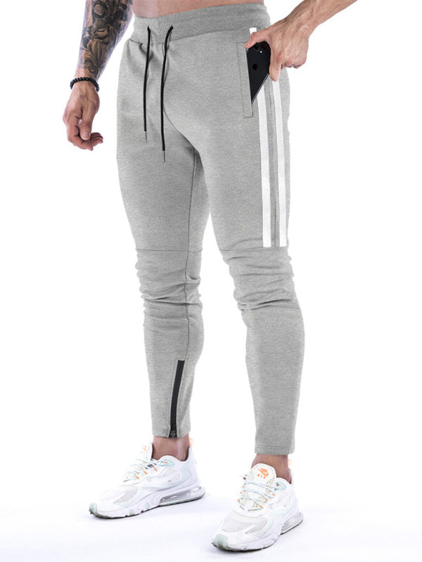 Men's Contrasting Stripe Zippered Training Sweatpants - K - 5 COLORS -