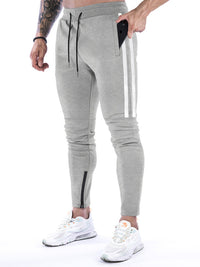 Thumbnail for Men's Contrasting Stripe Zippered Training Sweatpants - K - 5 COLORS -