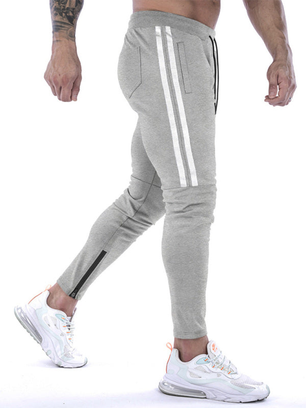 Men's Contrasting Stripe Zippered Training Sweatpants - K - 5 COLORS -