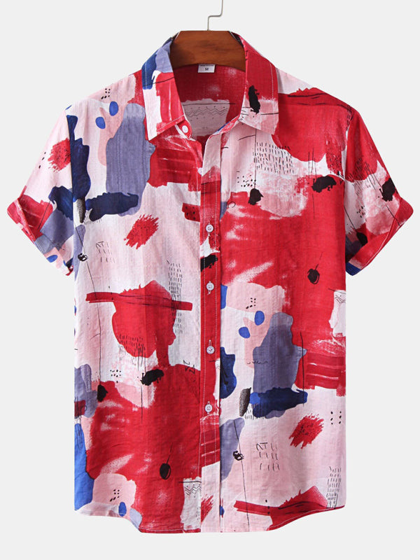 Hawaiian Style Casual Beach Vacation Printed Men's Shirt - K - 19 PATTERNS -