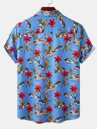 Thumbnail for Men's Floral Print Design Sleeve Beach Vacation Shirt - K - 4 PATTERNS -