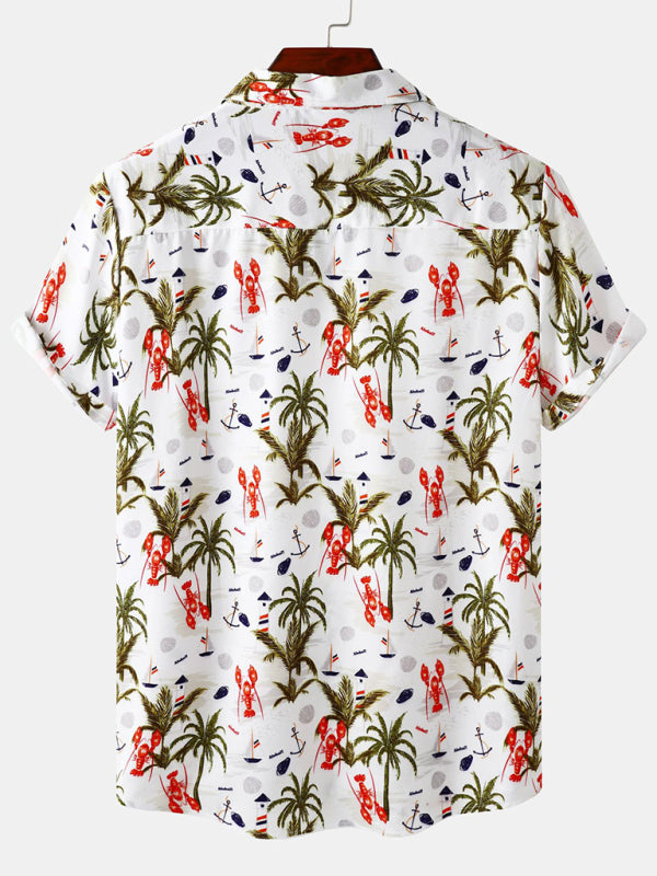 Men's Floral Print Design Sleeve Beach Vacation Shirt - K - 4 PATTERNS -