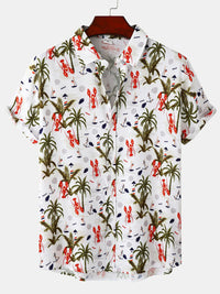 Thumbnail for Men's Floral Print Design Sleeve Beach Vacation Shirt - K - 4 PATTERNS -