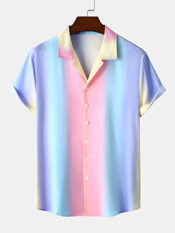 Beach Shirt Hawaiian Casual Gradient Stripe Shirt - K - 1 PATTERN -