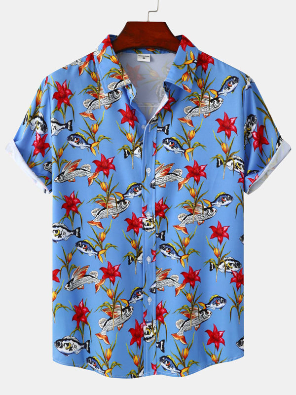 Men's Hawaiian Print Short Sleeve Shirt - K - 1 PATTERN -