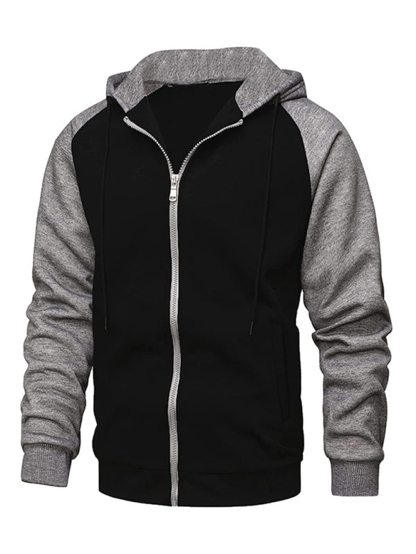 Jacket Contrasting color zipper cardigan plus fleece hoodie men's clothing - K - 5 COLORS -