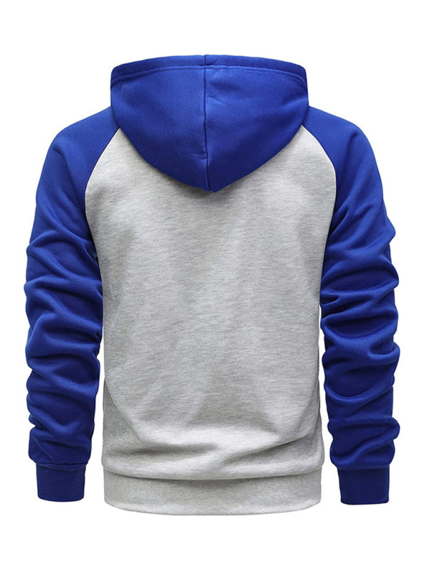 Jacket Contrasting color zipper cardigan plus fleece hoodie men's clothing - K - 5 COLORS -