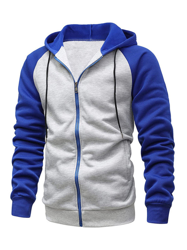 Jacket Contrasting color zipper cardigan plus fleece hoodie men's clothing - K - 5 COLORS -