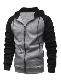 Thumbnail for Jacket Contrasting color zipper cardigan plus fleece hoodie men's clothing - K - 5 COLORS -