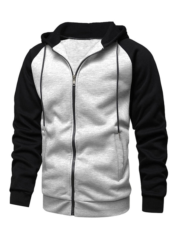 Jacket Contrasting color zipper cardigan plus fleece hoodie men's clothing - K - 5 COLORS -