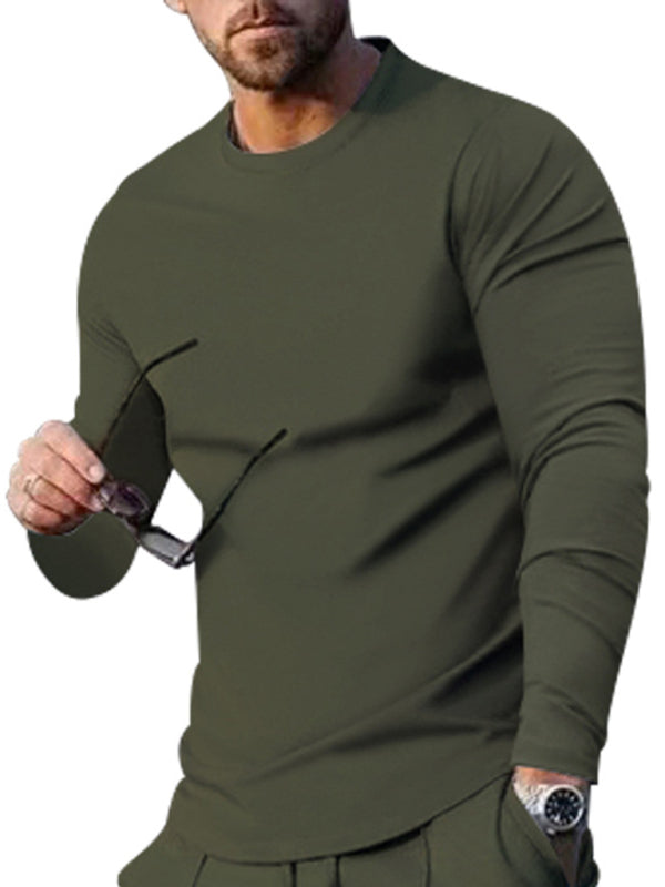 Men's Two-piece Set Round Neck Long Sleeve T-Shirt & Trousers Casual Sports Set - 2 PCS - K - 6 COLORS -