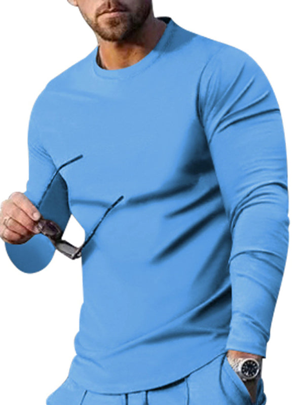 Men's Two-piece Set Round Neck Long Sleeve T-Shirt & Trousers Casual Sports Set - 2 PCS - K - 6 COLORS -