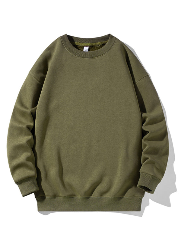 Men's new solid color round neck long sleeve sweatshirt - K - 9 COLORS -