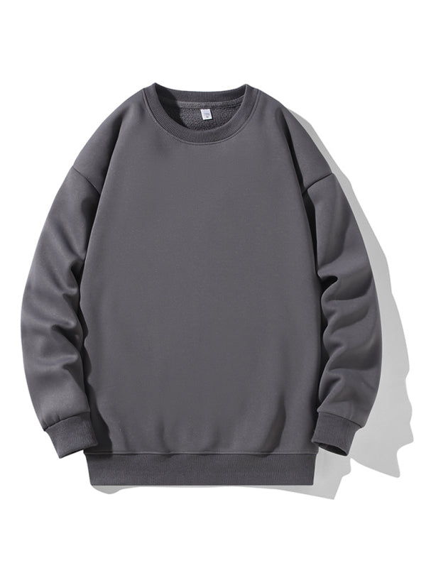 Men's new solid color round neck long sleeve sweatshirt - K - 9 COLORS -