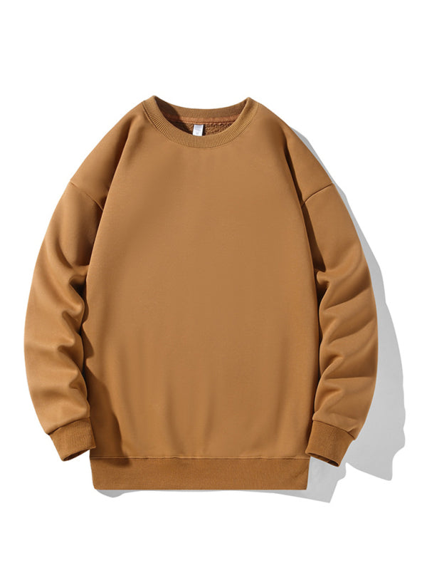 Men's new solid color round neck long sleeve sweatshirt - K - 9 COLORS -