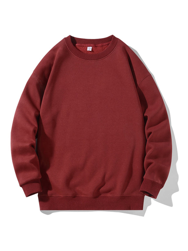 Men's new solid color round neck long sleeve sweatshirt - K - 9 COLORS -