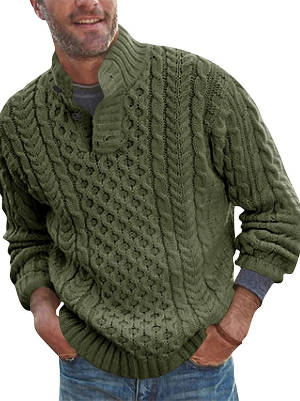 Men's Solid Color Half Turtle Collar Slim Fit Long Sleeve Knitted Sweater - K - 5 COLORS -