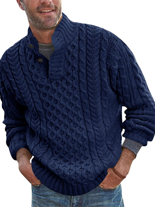 Men's Solid Color Half Turtle Collar Slim Fit Long Sleeve Knitted Sweater - K - 5 COLORS -