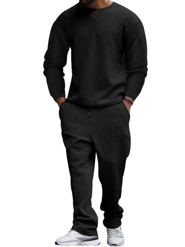 Men's new long-sleeved trousers round-neck casual set - 2 PCS. - K - 5 COLORS -