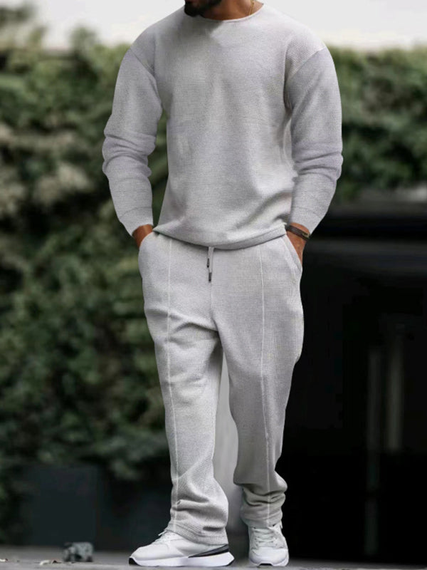 Men's new long-sleeved trousers round-neck casual set - 2 PCS. - K - 5 COLORS -