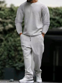 Thumbnail for Men's new long-sleeved trousers round-neck casual set - 2 PCS. - K - 5 COLORS -