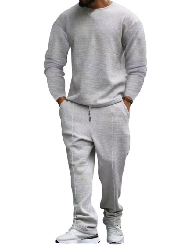 Men's new long-sleeved trousers round-neck casual set - 2 PCS. - K - 5 COLORS -